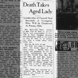 Katherine Shaw dies 1935