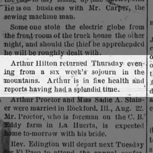Arthur camped out.
The Eddy Current. 2 sept. 1894, p 3