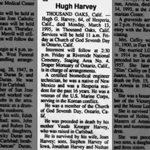 Obituary for Hugh G. Harvey